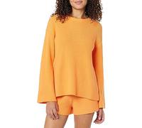 The Drop Alice Crewneck Back-Slit Ribbed Pullover Sweater, Apricot Crush, XS