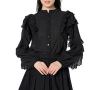 The Drop Arianna Dramatic Ruffle Sleeve Cotton Blouse, Black, XXL Plus