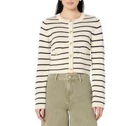 The Drop Bloom Gold Button Nautical Cardigan, Whisper White/Black, M