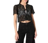 The Drop Doca Lace Tie Front Top with Scallop Detail Blouses, Black, 3XL Plus