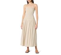 The Drop Florencia Smocked Bodice Linen Maxi Dress, Whisper White/Sepia Tint Polka Dot, XL