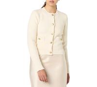 The Drop Janice Gold Button Fitted Sweater Cardigan, Whisper White, L