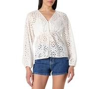 The Drop Kerena Tie Front Balloon Sleeve Blouse, White Eyelet, XL