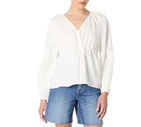 The Drop Kerena Tie Front Balloon Sleeve Blouse, White Linen, 4XL Plus