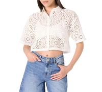 The Drop LUE Lace Button Down Cropped Shirt, White, XS