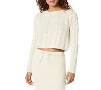 The Drop Makayla Crochet Shoulder Cropped Pullover Sweater, Birch, XS