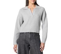 The Drop Marcy Ribbed Polo Top Sweater, Heather Grey, L