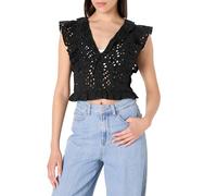 The Drop Margo Tie Front Ruffle Detail Sleeveless Blouse, Black Eyelet, S