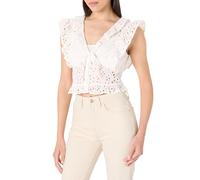 The Drop Margo Tie Front Ruffle Detail Sleeveless Blouse, White Eyelet, L