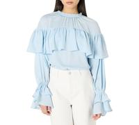 The Drop Miriam Feminine Ruffle Yoke Shine Blouse, Skyway, XXS