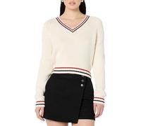 The Drop Montie V-Neck Cropped Pullover Sweater, Ivory Multi Stripe, L