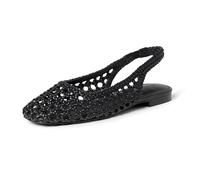 The Drop Palma Slingback Flat Sling Back Sandals, Black Woven, 5 UK