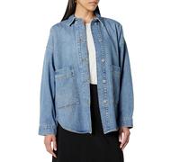 The Drop Pilar Long Denim Shirt Jacket, Medium Indigo, XXL Plus