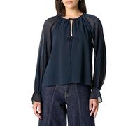 The Drop Piper Tie Front Feminine Blouse, Navy, S