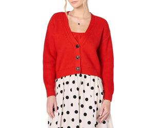 The Drop Sari Cropped Button-Front Cardigan, Flame Red, 3XL Plus