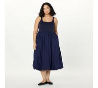 The Drop Tina Scoop Neck Mixed Media Bubble Hem Midi Dress, Maritime Navy, L