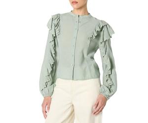 The Drop Women’s Arianna Dramatic Ruffle Sleeve Cotton Blouse, Iceberg Green, XXS