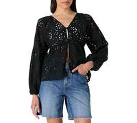 The Drop Women’s Kerena Tie Front Balloon Sleeve Blouse, Black Eyelet, M