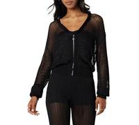 The Drop Women’s Long Sleeve Crocheted Zip Front Cardigan, Black, L