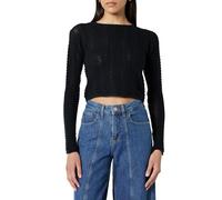 The Drop Women’s Makayla Crochet Dropped Shoulder Cropped Pullover, Black, XXS