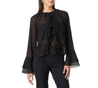 The Drop Women’s Mischa Sheer Cascading Ruffle Long Sleeve Romantic Blouse, Black, XS