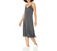 The Drop Women's Ana Silky V-Neck Midi Slip Dress, Black/White Polka Dot, M