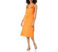 The Drop Women's Ana Silky V-Neck Midi Slip Dress, Fire Orange, L