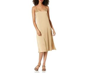 The Drop Women's Ana Silky V-Neck Midi Slip Dress, Stone, S