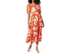 The Drop Women's Anaya Square Neck Cut-Out Tiered Maxi Dress, Tomato Red Foliage Print, S