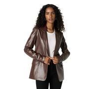 The Drop Women's Anouk Faux-Leather Long Blazer, Chocolate Croc, S