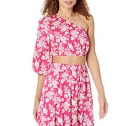 The Drop Women's Anupa Cotton One-Shoulder Cropped Top, Hot Pink Floral, S