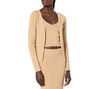 The Drop Women's Anya Fitted Rib Cardigan Sweater, Wheat, XXL Plus