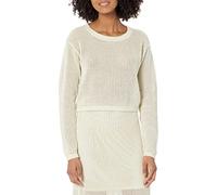 The Drop Women's Asher Long Sleeve Cropped Crochet Top, Birch, XS