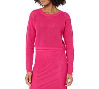The Drop Women's Asher Long Sleeve Cropped Crochet Top, Hot Pink, XXL