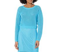 The Drop Women's Asher Long Sleeve Cropped Crochet Top, Ocean Blue, XXL