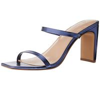 The Drop Women's Avery Square Toe Two Strap High Heeled Sandal Metallic Navy, 6