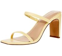 The Drop Women's Avery Square Toe Two Strap High Heeled Sandal, Pastel Yellow, 7.5 UK