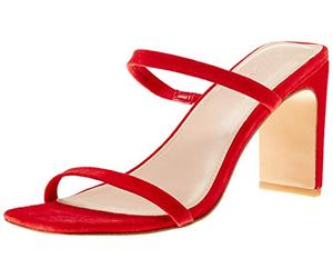 The Drop Women's Avery Square Toe Two Strap High Heeled Sandal, Red, 3 UK
