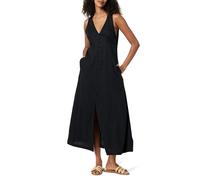 The Drop Women's Blanca Linen Button-Front V-Neck Maxi Dress, Black, S