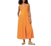 The Drop Women's Blanca Linen Button-Front V-Neck Maxi Dress, Golden Oak, XL
