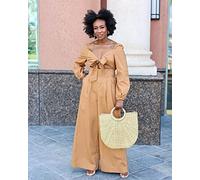 The Drop Women's Brown Sugar Tie-Detail Wide-Leg Jumpsuit by @kass_stylz, 4XL Plus