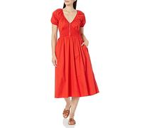 The Drop Women's Daksha Cotton Smocked Zipper Detail Dress, Flame Red, L