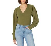 The Drop Women's Edith Pleated Shoulder V-neck Sweater, Capers olive, 3XL Plus