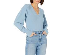 The Drop Women's Edith Pleated Shoulder V-neck Sweater, Dusty Blue, XS