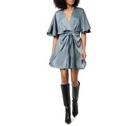 The Drop Women's Estelle Deep V-Neck Front-Tie Mini Dress, Gray, M