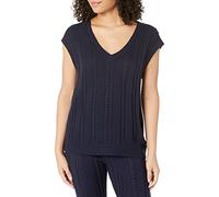 The Drop Women's Frankie Loose Fit V-neck Cable Vest, Navy, 4XL Plus, Plus Size