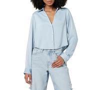 The Drop Women's Harlow Silky Cropped Blouse, Fog Blue, XS
