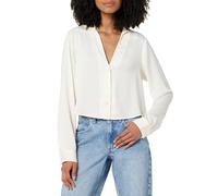 The Drop Women's Harlow Silky Cropped Blouse, Whisper White, S