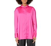 The Drop Women's Hot Pink, Logan Silky Long Sleeve Basic Button Down Shirt, XXS