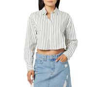The Drop Women's Isadora Cropped Poplin Shirt, Black/Whisper White Stripe, L
